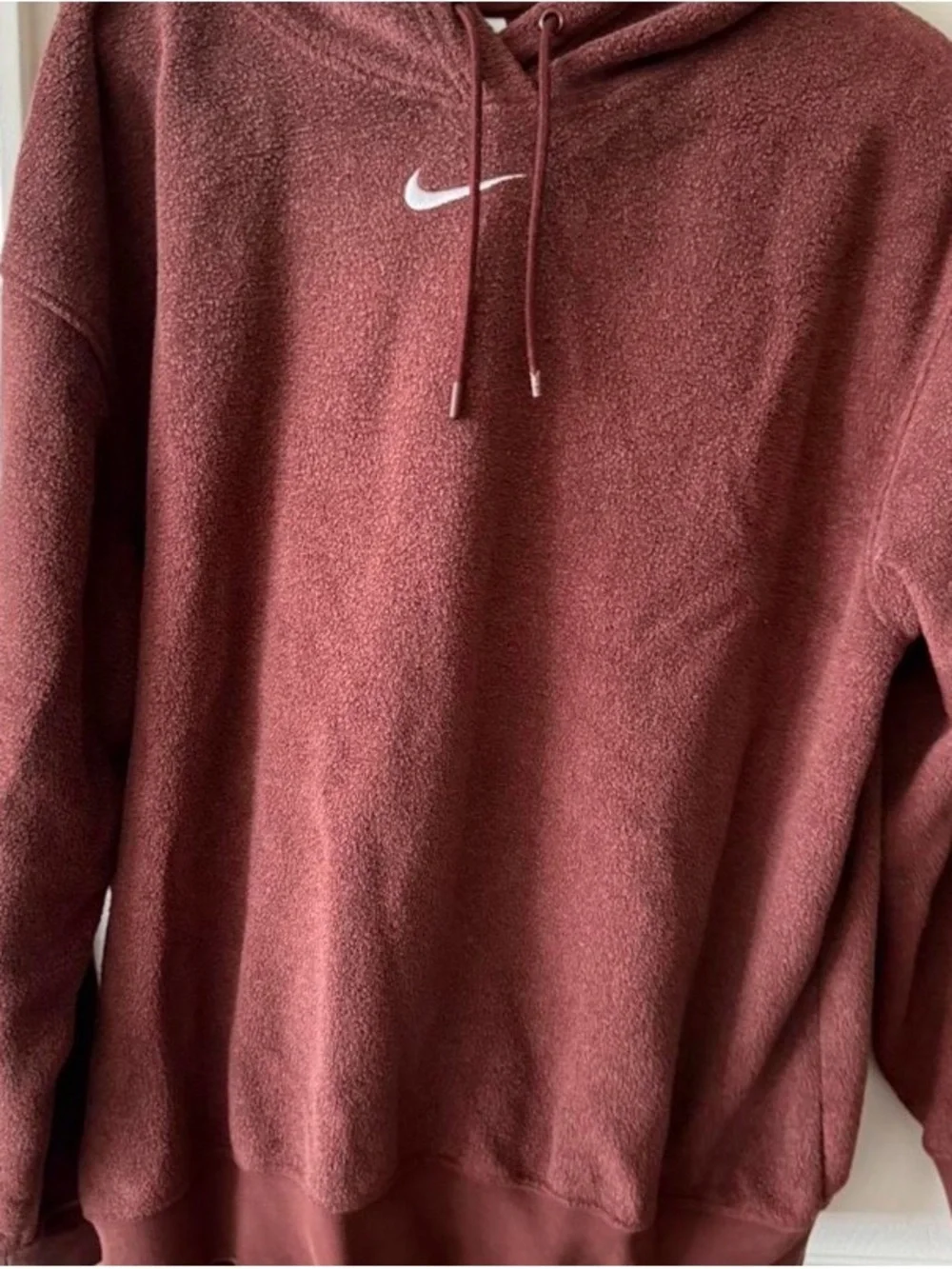 Nike Men's Burgundy Pullover Hoodie with White Swoosh